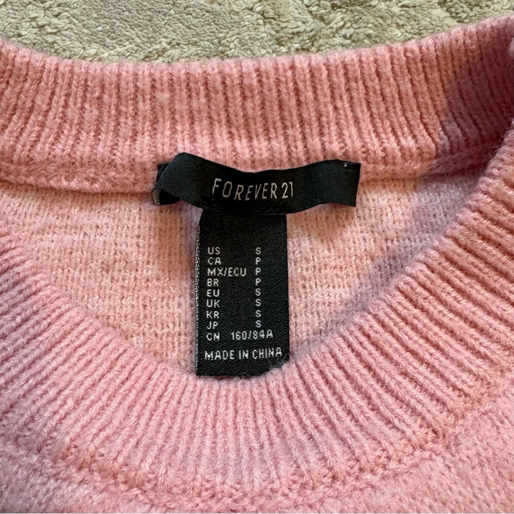 Forever 21 Pink & White Miles of Smiles Knit Pullover Sweater Size Small - Picture 7 of 13